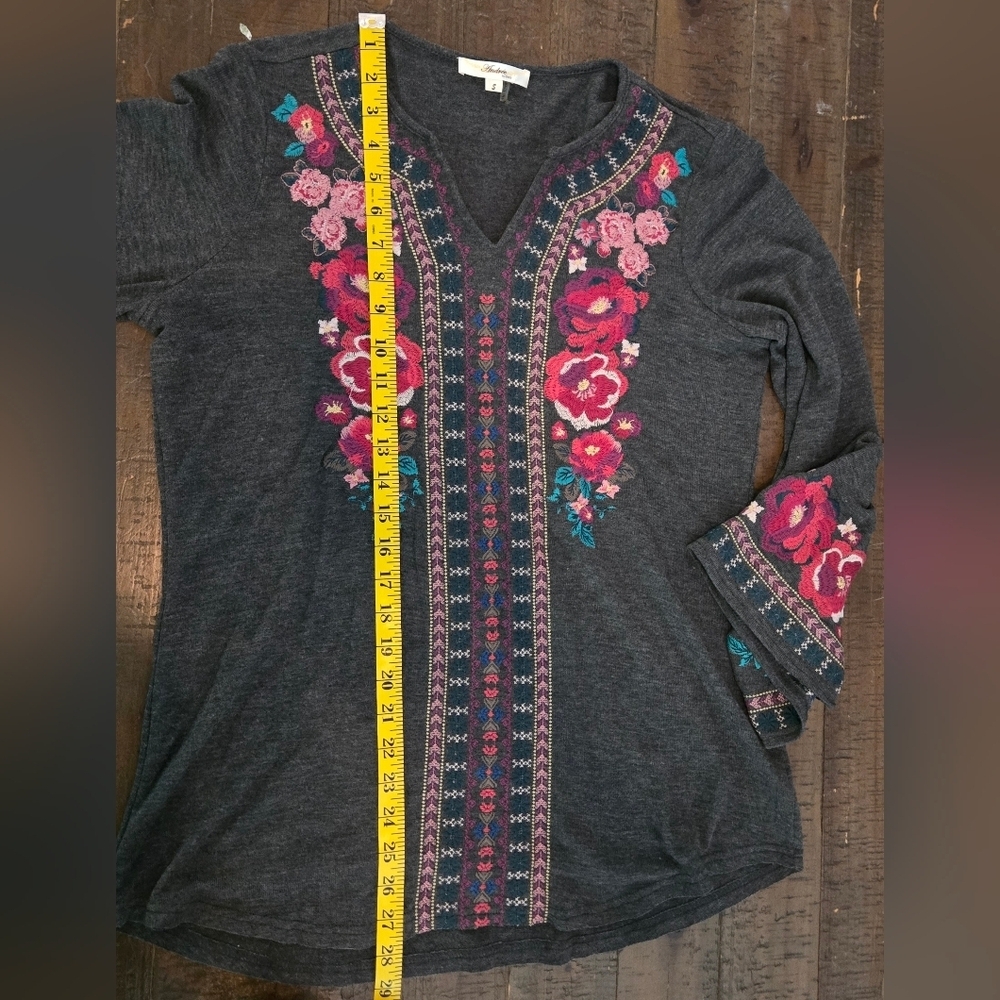Small Oversized Floral Embroidered Tunic W/ Western Boho Free Spirit Flowy - Picture 9 of 9